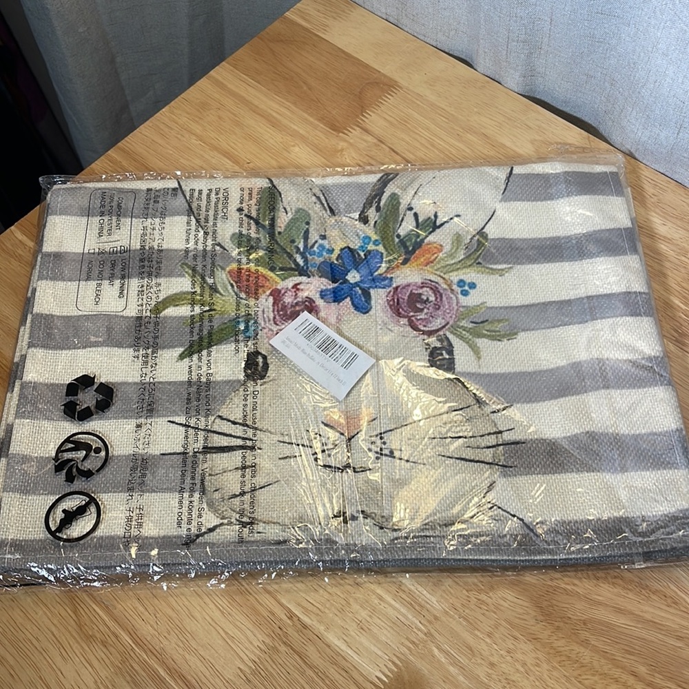 NWT Easter Bunny Table Runner Blessing gray stripe Table Runners